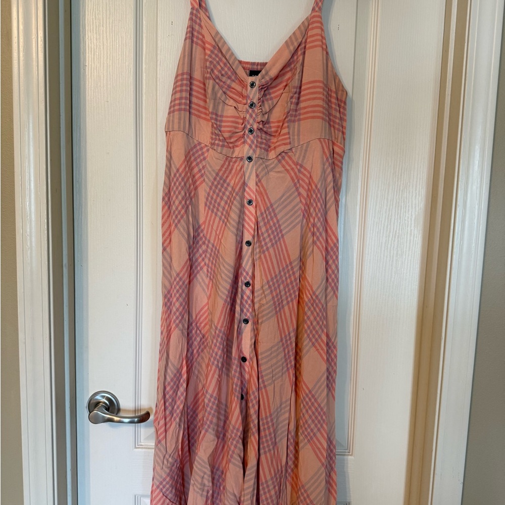 Torrid Sleeveless Pink Plaid Midi Dress w/Pockets